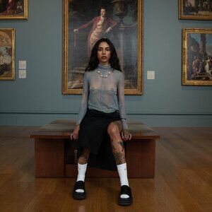 Amor Prohibido Aqua Blue Mesh Turtleneck